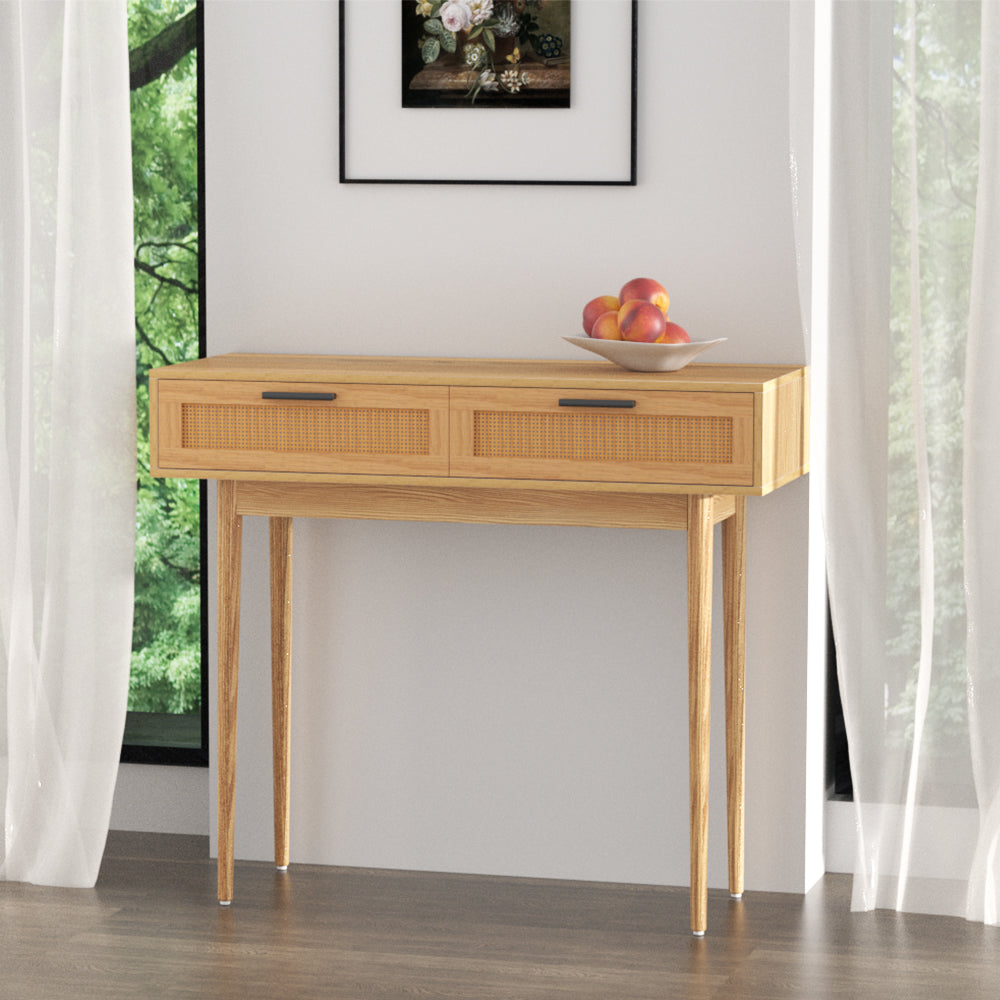 Lola Rattan Console Hallway Table Two Drawer Buffet - Homecoze
