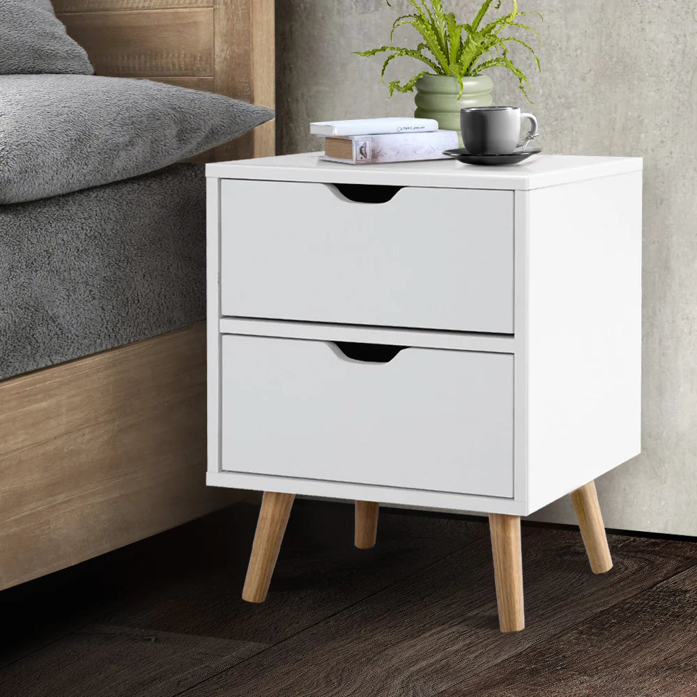 Dario (Set of 2) Bedside Tables 2 Drawer – White - Homecoze