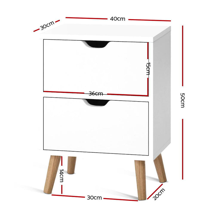 Classic Scandinavian Inspired Large 2 Drawer Side Table - White - Homecoze