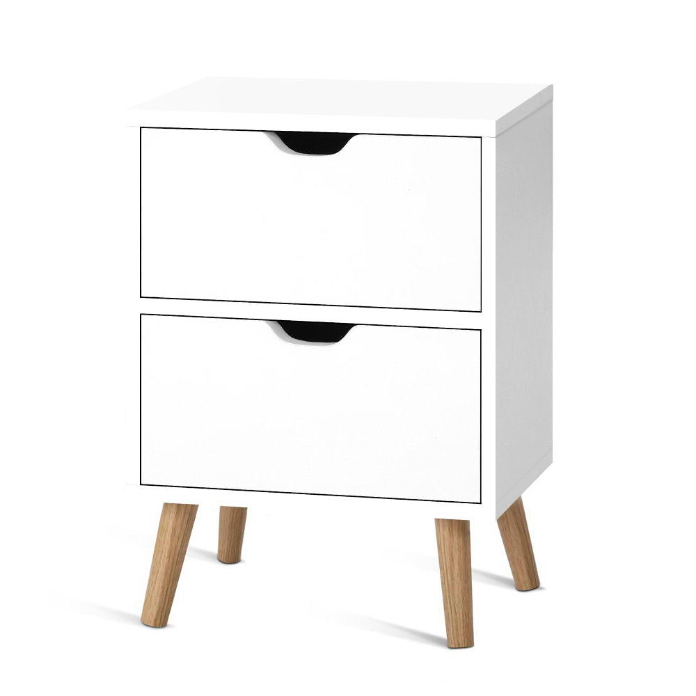 Classic Scandinavian Inspired Large 2 Drawer Side Table - White - Homecoze