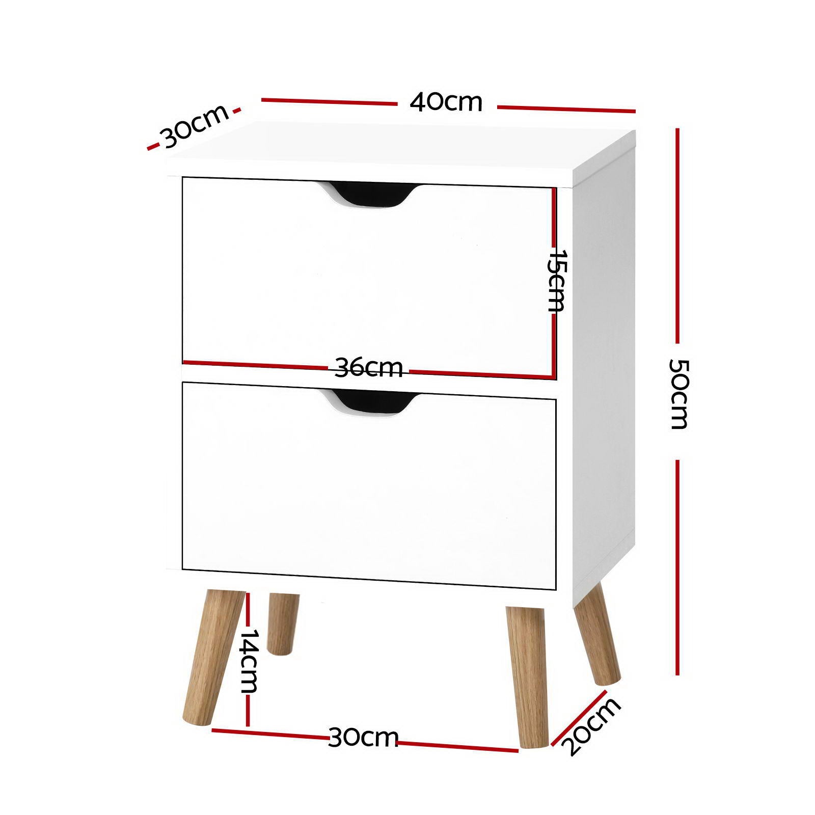 Artiss 2X Bedside Table 2 Drawers - BODEN White - Homecoze