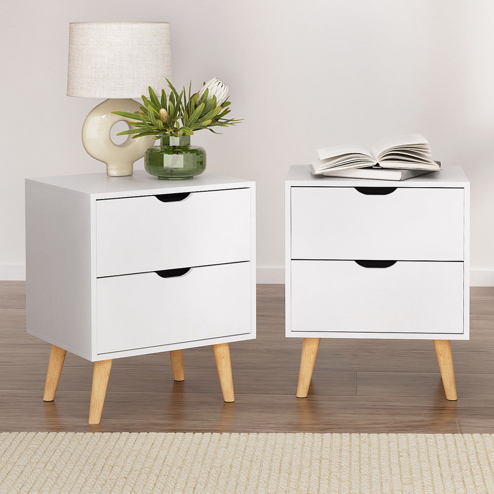 Artiss 2X Bedside Table 2 Drawers - BODEN White - Homecoze