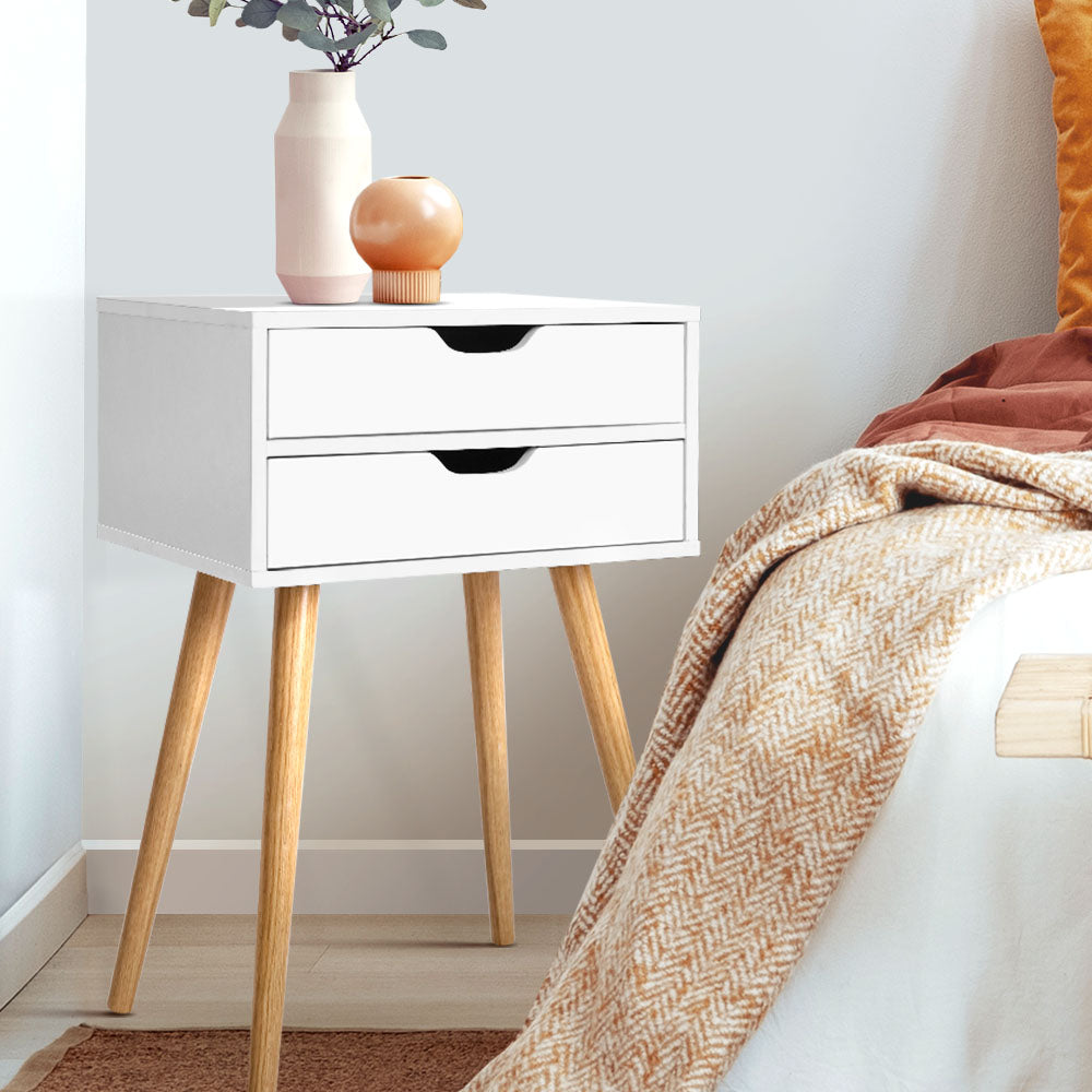 Karin Bedside Table 2 Drawer – White - Homecoze