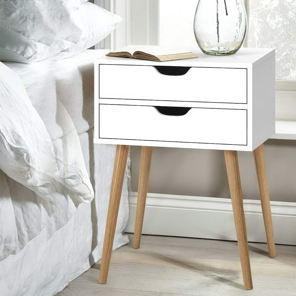 Karin Bedside Table 2 Drawer – White - Homecoze