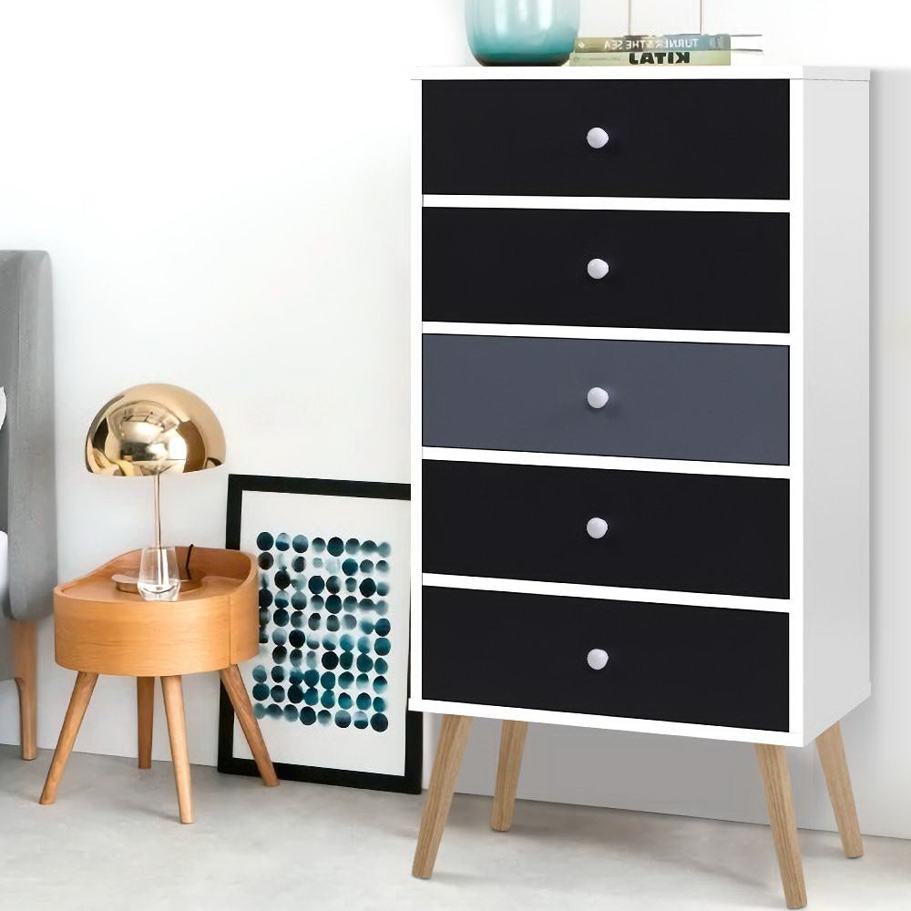Scandinavian-Inspired Tallboy Chest of Drawers - Black & White - Homecoze