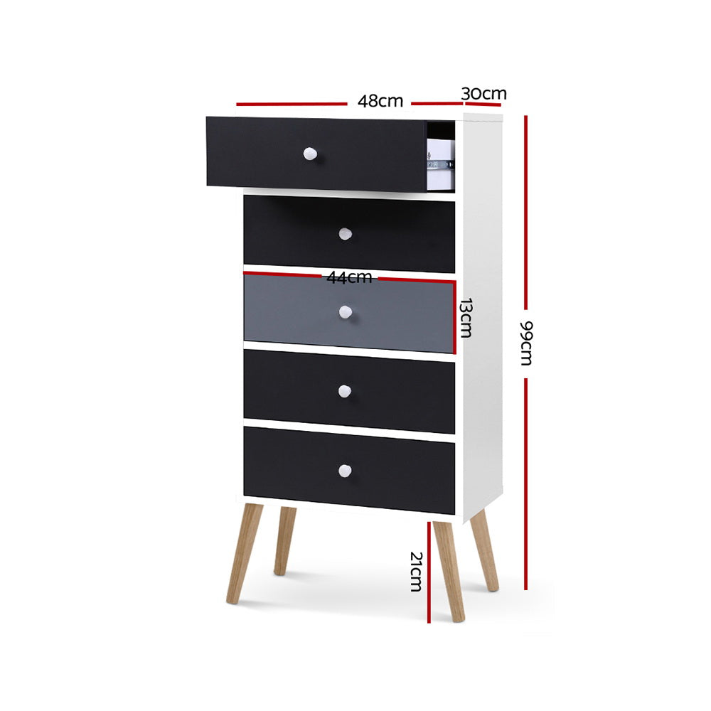 Scandinavian-Inspired Tallboy Chest of Drawers - Black & White - Homecoze