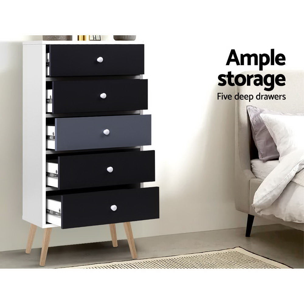 Scandinavian-Inspired Tallboy Chest of Drawers - Black & White - Homecoze