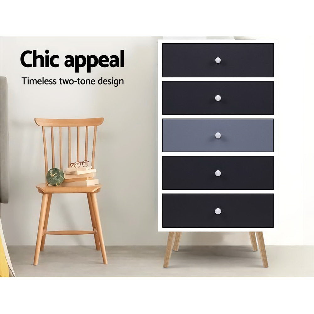 Scandinavian-Inspired Tallboy Chest of Drawers - Black & White - Homecoze