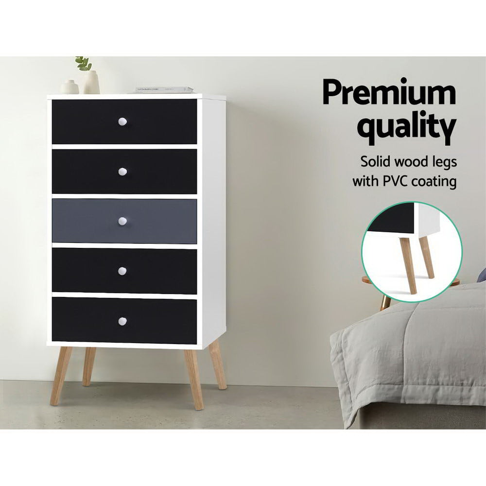 Scandinavian-Inspired Tallboy Chest of Drawers - Black & White - Homecoze