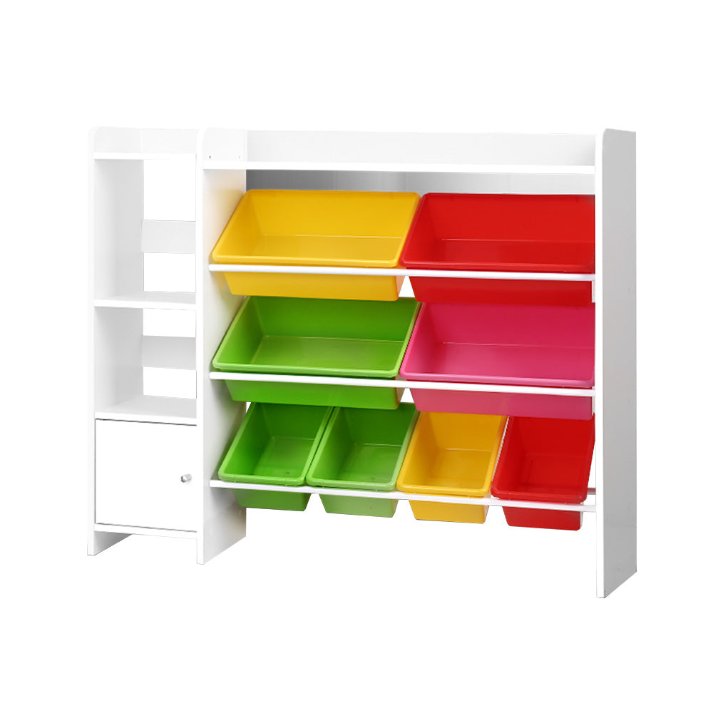Kids Storage Shelf with 8 Removable Plastic Tubs - White - Homecoze