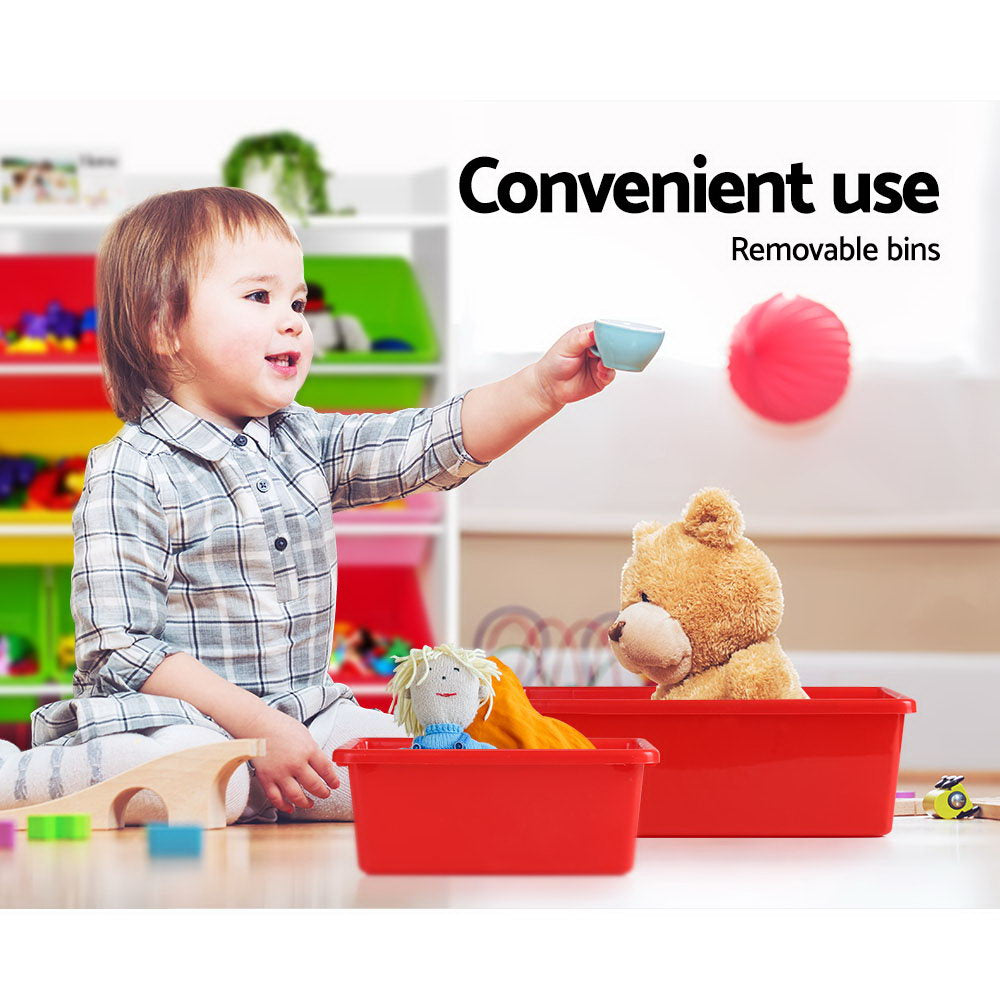Kids Storage Shelf with 8 Removable Plastic Tubs - White - Homecoze