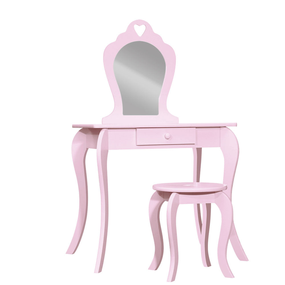 Kids Pink Vanity Dressing Table & Stool Set with Mirror - Homecoze