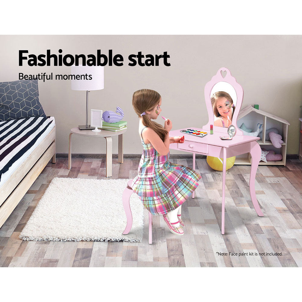 Kids Pink Vanity Dressing Table & Stool Set with Mirror - Homecoze