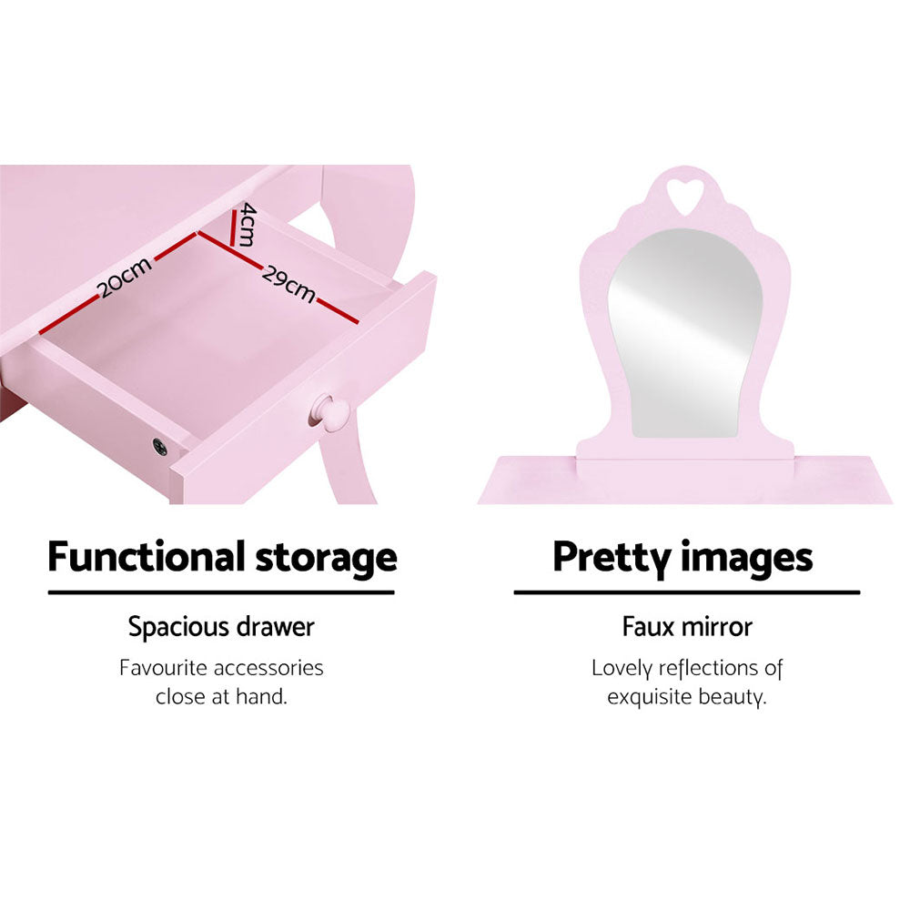 Kids Pink Vanity Dressing Table & Stool Set with Mirror - Homecoze