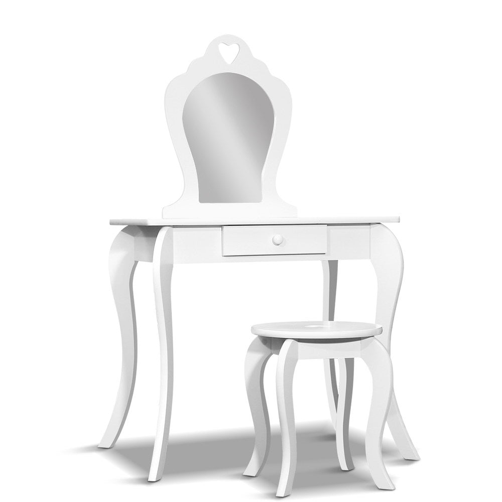 Kids White Vanity Dressing Table & Stool Set with Mirror - Homecoze