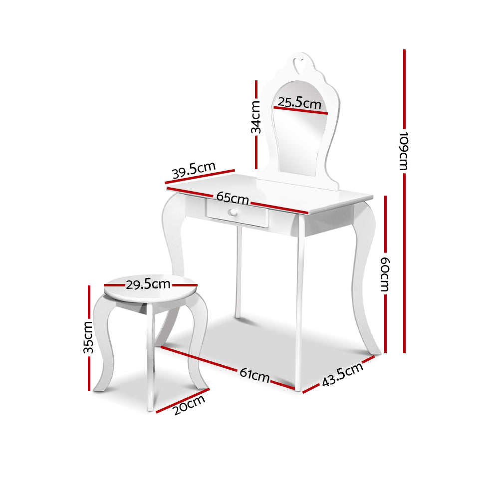 Kids White Vanity Dressing Table & Stool Set with Mirror - Homecoze
