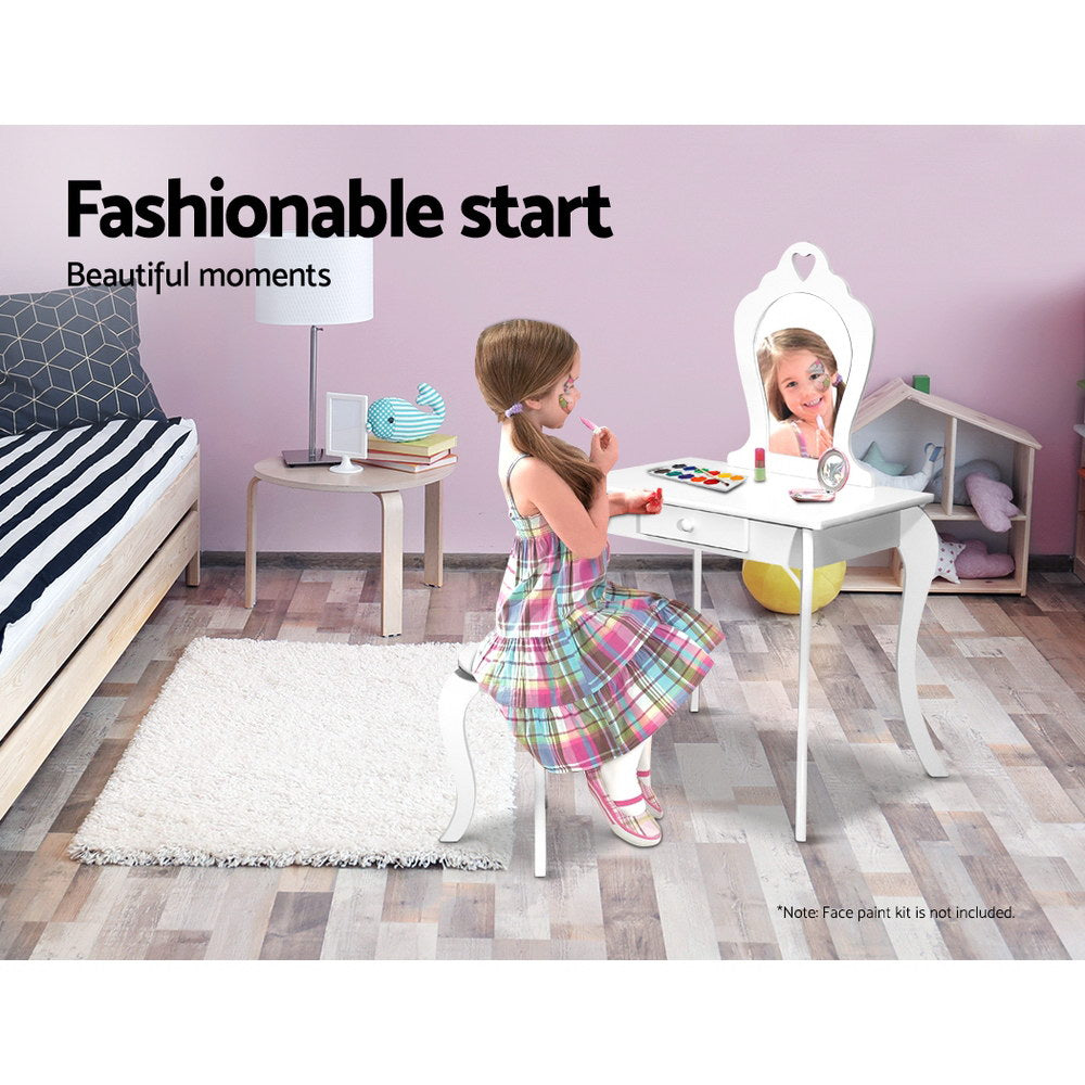 Kids White Vanity Dressing Table & Stool Set with Mirror - Homecoze