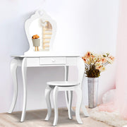 Kids White Vanity Dressing Table & Stool Set with Mirror - Homecoze