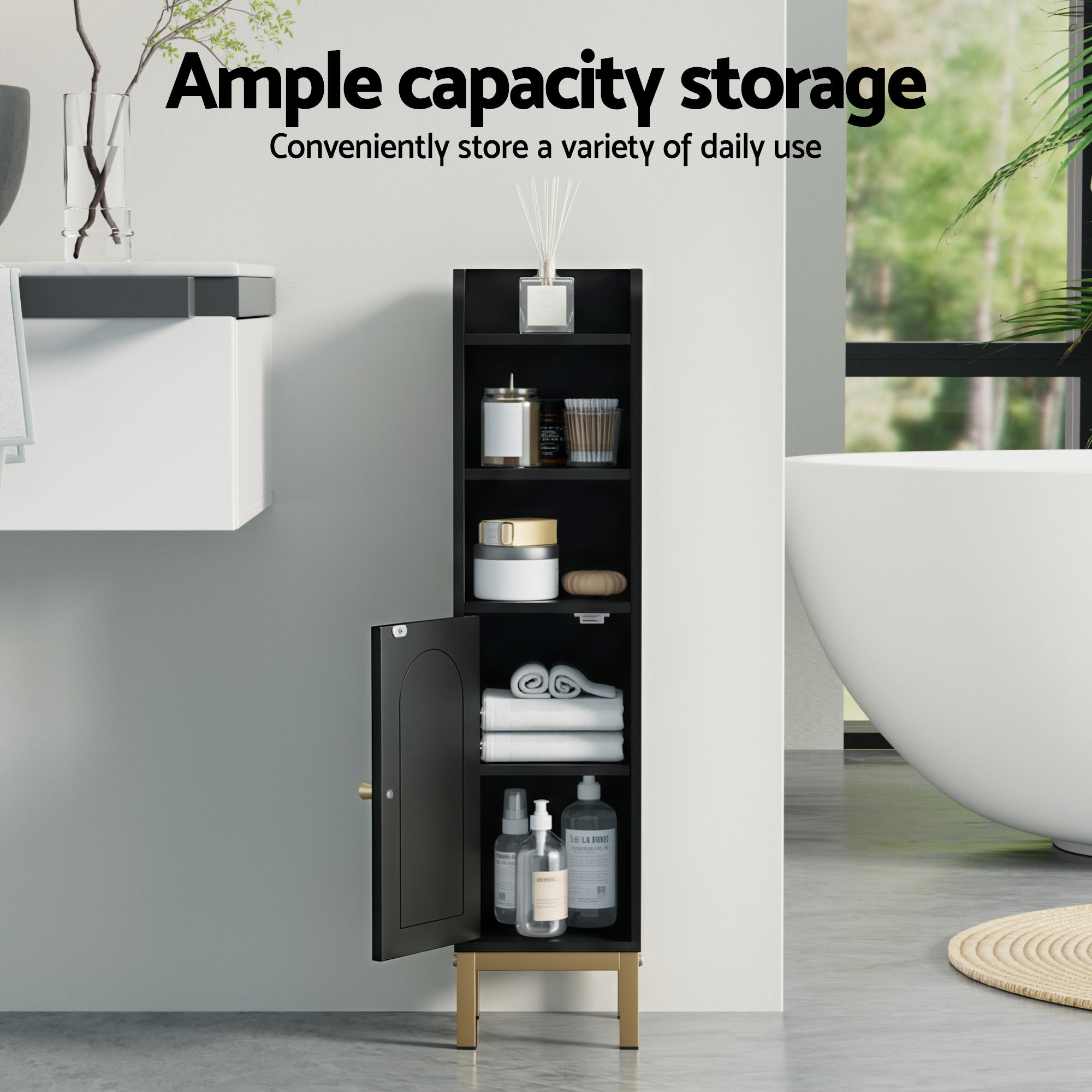Artiss Bathroom Storage Cabinet Floor Organizer Toilet Corner Adjustable Black - Homecoze