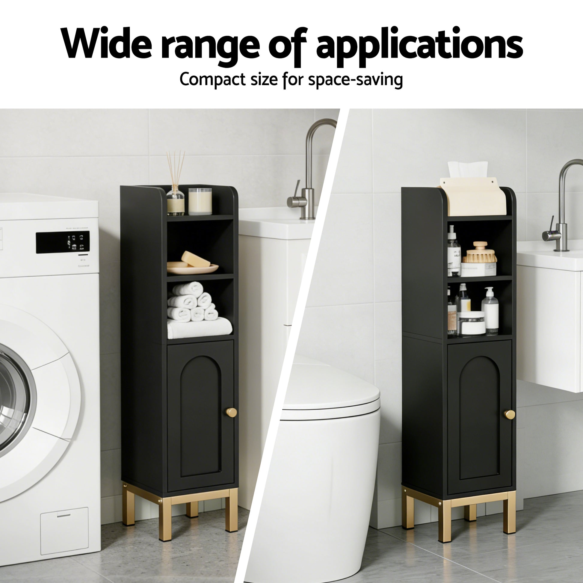 Artiss Bathroom Storage Cabinet Floor Organizer Toilet Corner Adjustable Black - Homecoze