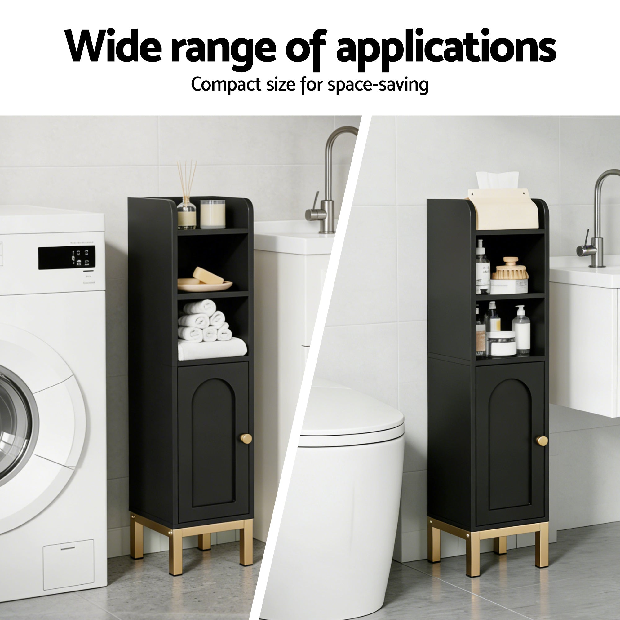 Artiss Bathroom Storage Cabinet Floor Organizer Toilet Corner Adjustable Black - Homecoze