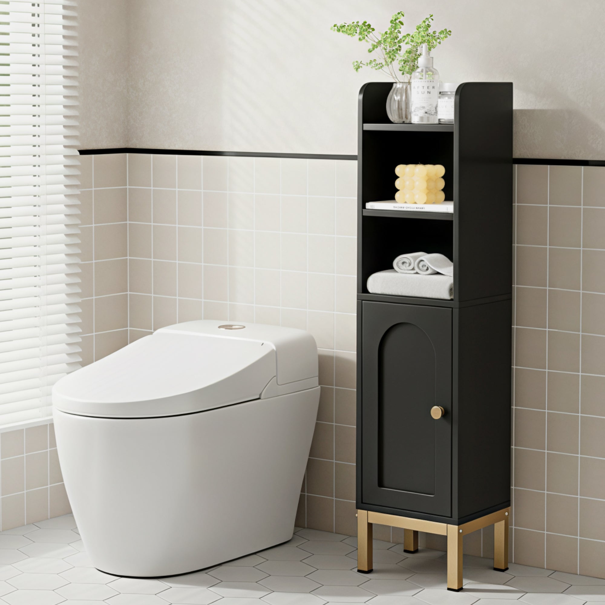 Artiss Bathroom Storage Cabinet Floor Organizer Toilet Corner Adjustable Black - Homecoze