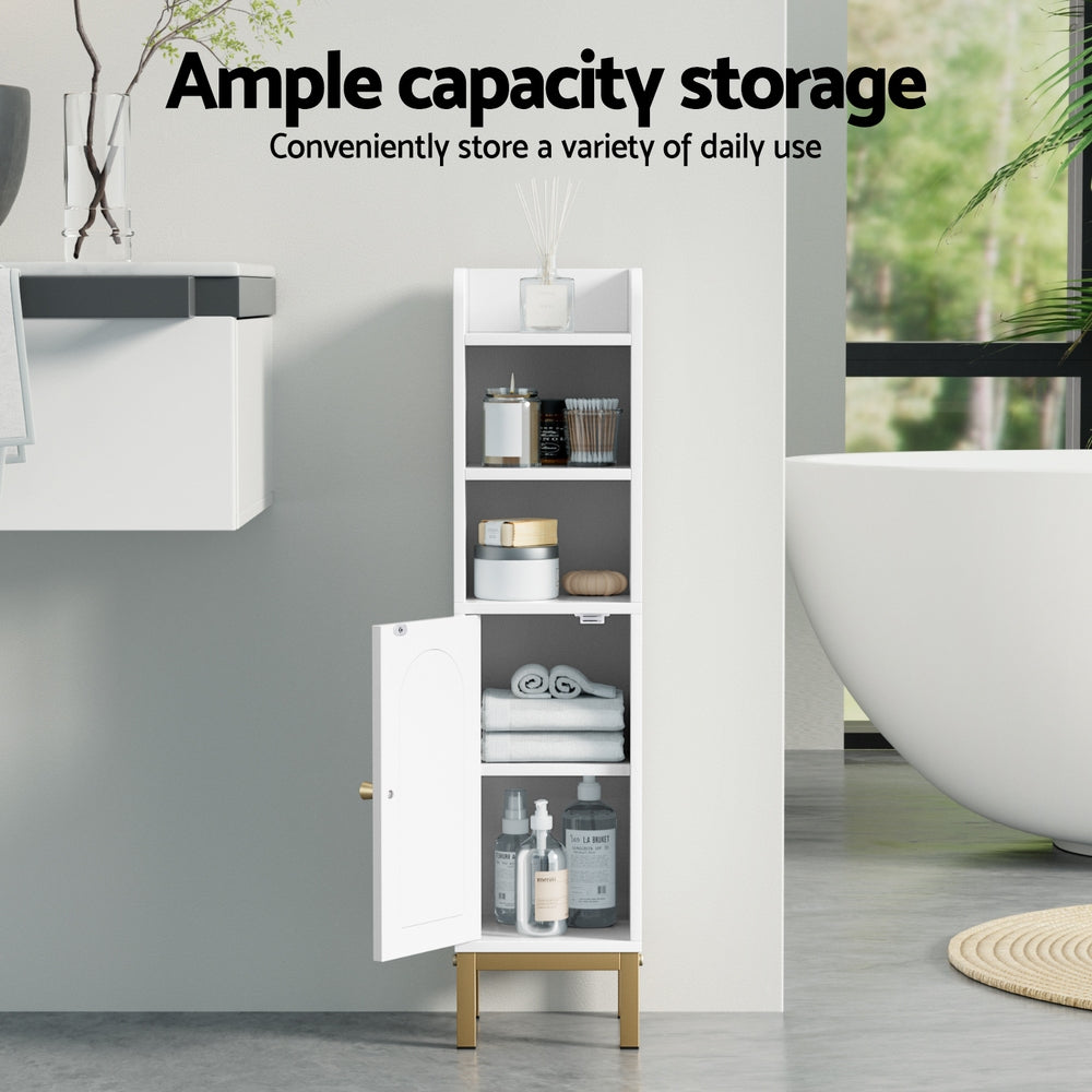 Artiss Bathroom Storage Cabinet Floor Organizer Toilet Corner Adjustable Shelf with Door White - Homecoze