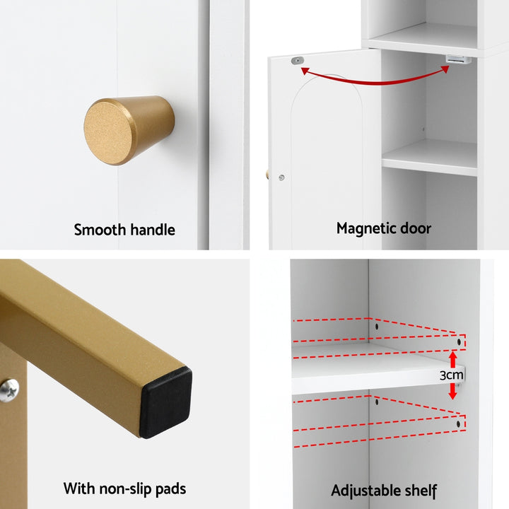 Artiss Bathroom Storage Cabinet Floor Organizer Toilet Corner Adjustable Shelf with Door White - Homecoze