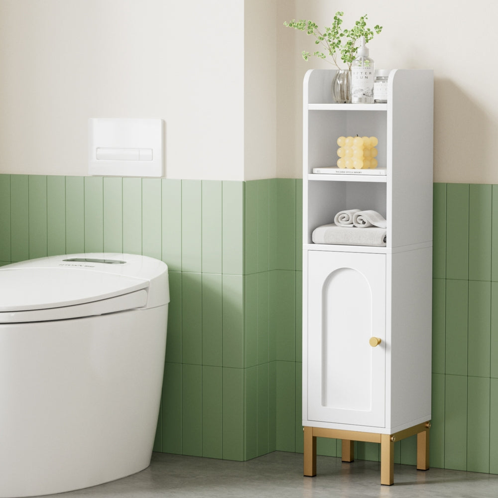 Artiss Bathroom Storage Cabinet Floor Organizer Toilet Corner Adjustable Shelf with Door White - Homecoze