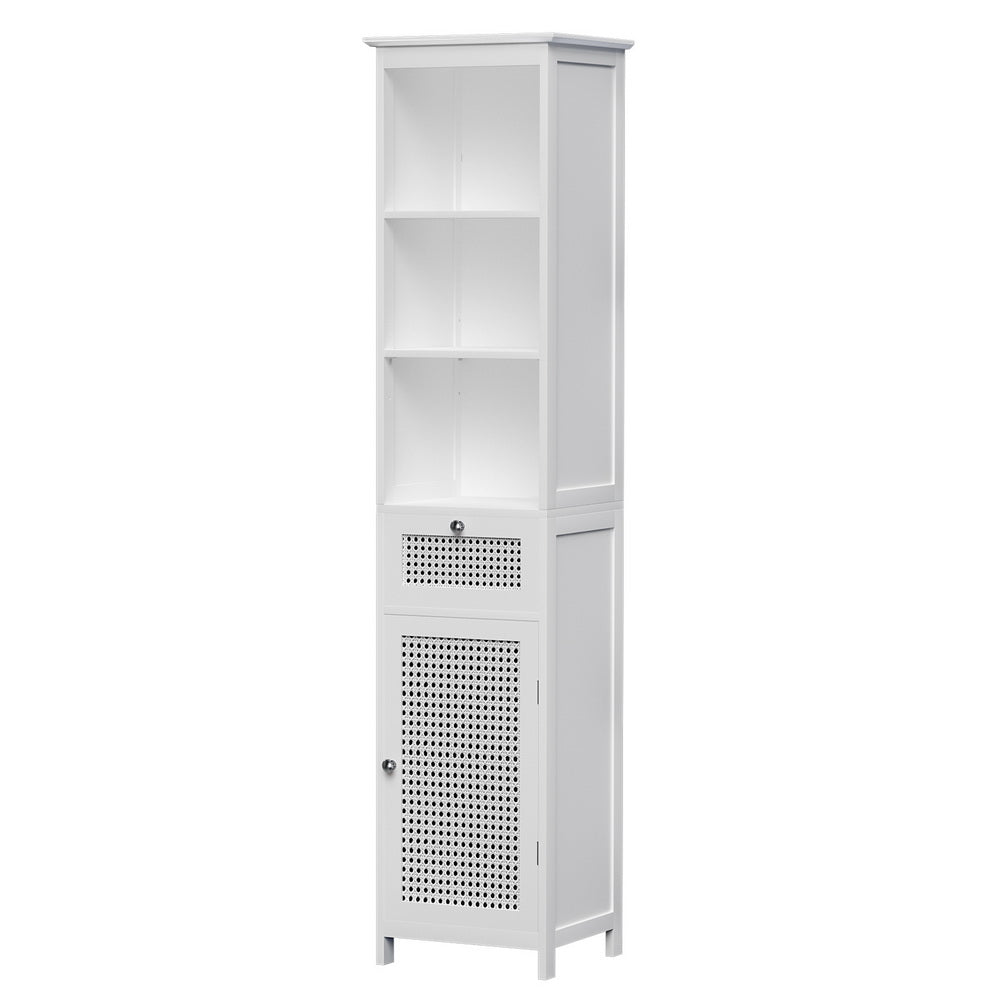 Bathroom Laundry Slim Tallboy Storage Cabinet with Open Shelves - White - Homecoze