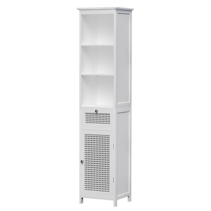 Bathroom Laundry Slim Tallboy Storage Cabinet with Open Shelves - White