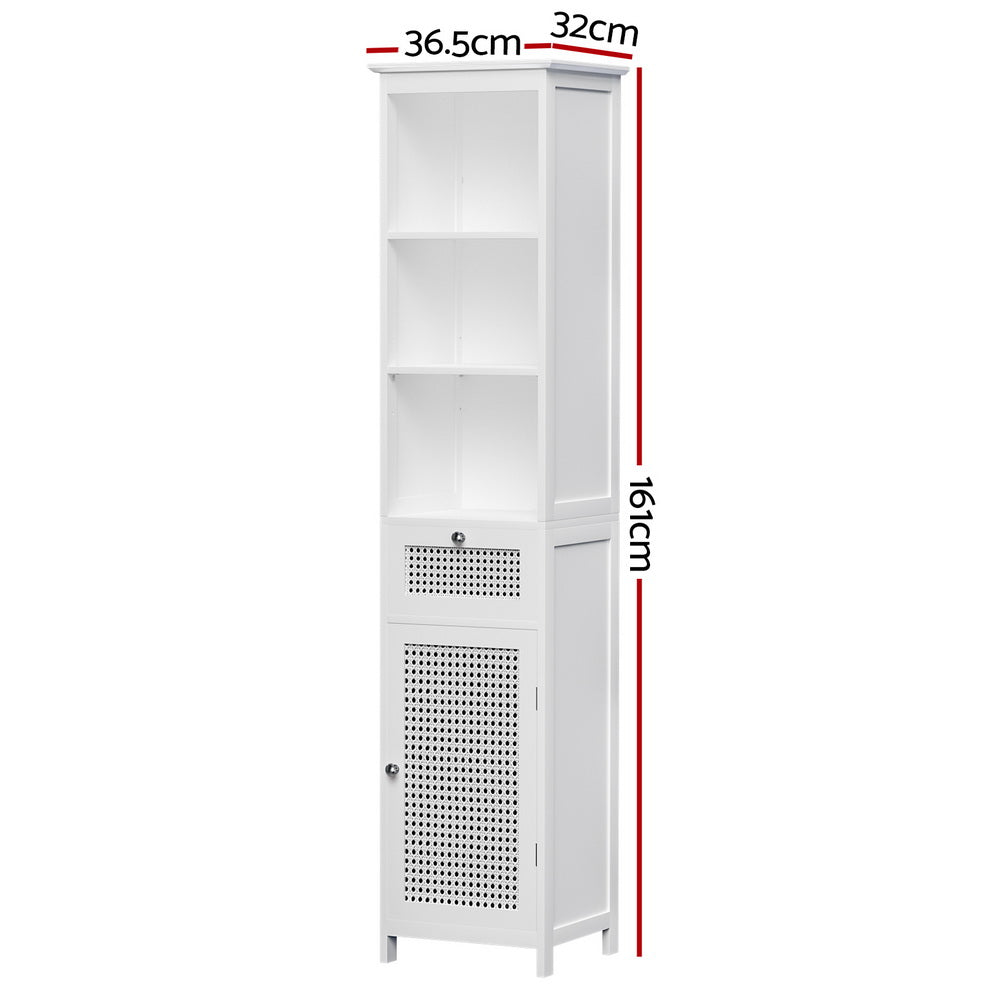 Bathroom Laundry Slim Tallboy Storage Cabinet with Open Shelves - White - Homecoze