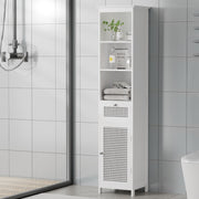 Bathroom Laundry Slim Tallboy Storage Cabinet with Open Shelves - White - Homecoze