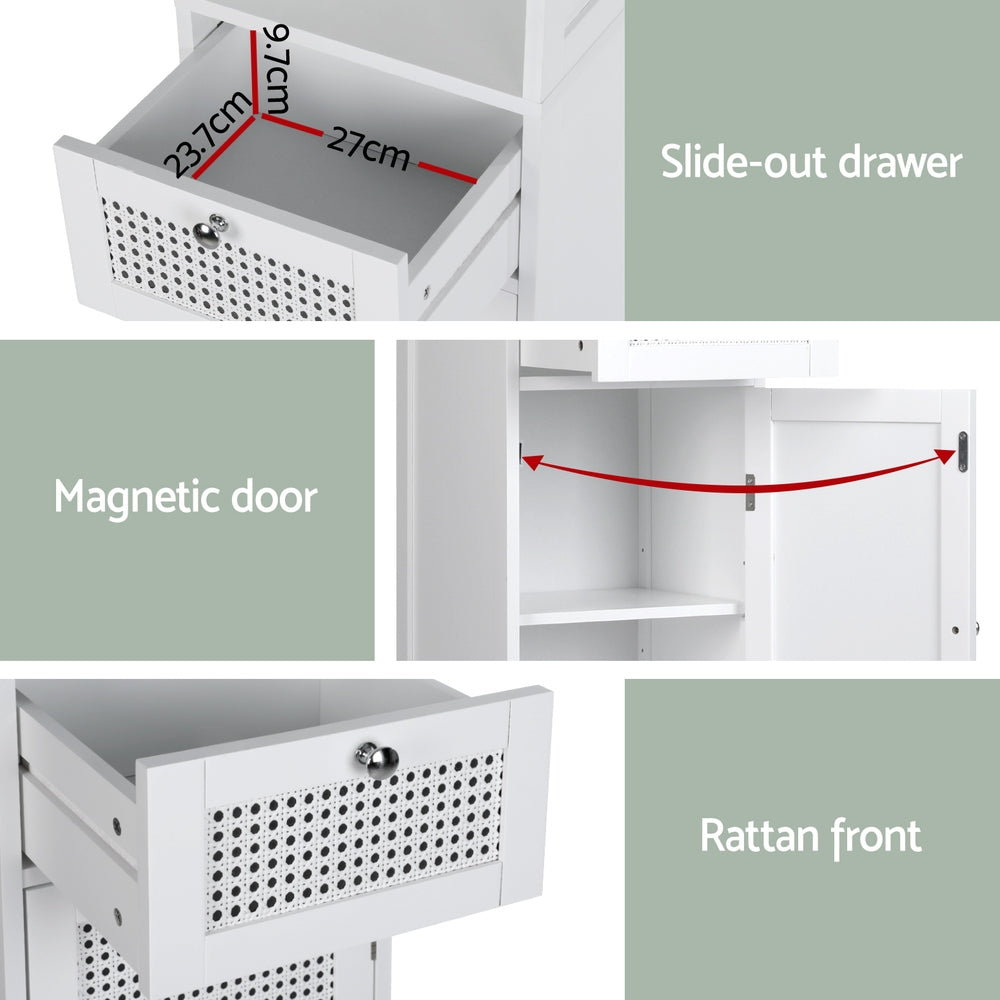 Bathroom Laundry Slim Tallboy Storage Cabinet with Open Shelves - White