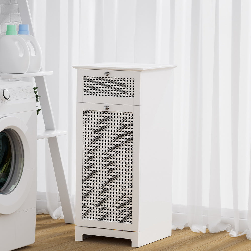 Rattan Laundry Hamper Clothes Basket - White - Homecoze