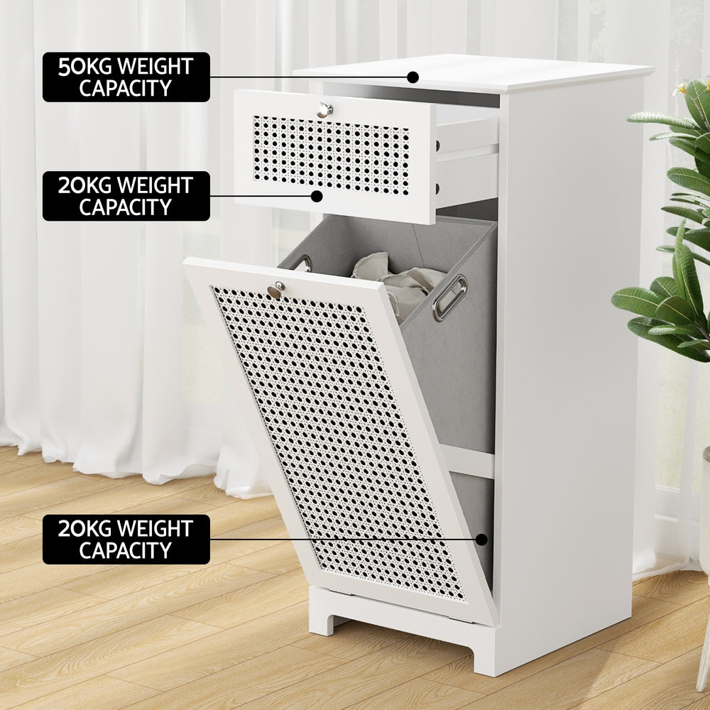 Rattan Laundry Hamper Clothes Basket - White - Homecoze