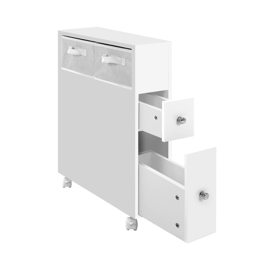 Slimline Bathroom Storage Cabinet with Wheels - White - Homecoze