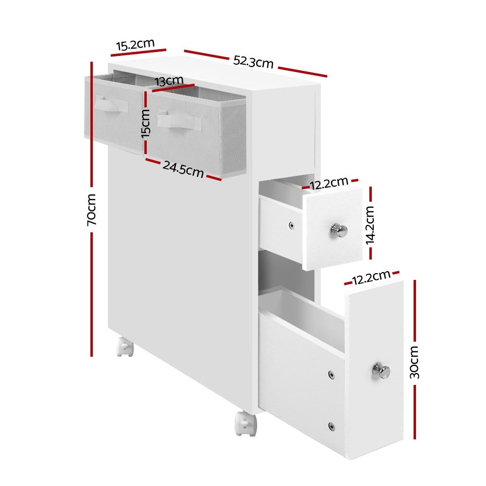 Slimline Bathroom Storage Cabinet with Wheels - White - Homecoze