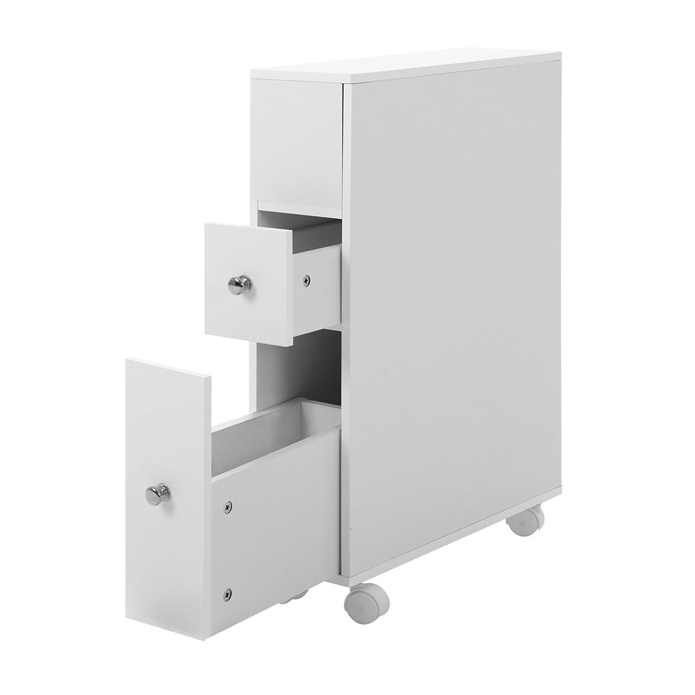 Slimline Bathroom Storage Cabinet with Wheels - White - Homecoze