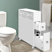 Slimline Bathroom Storage Cabinet with Wheels - White - Homecoze