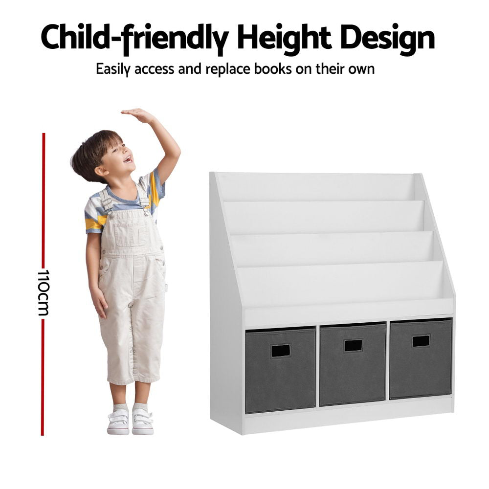 Kids 4-Tier Magazine Rack Storage Bookshelf - White - Homecoze
