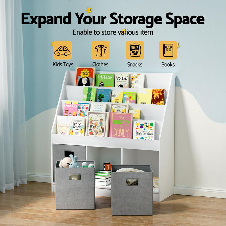Kids 4-Tier Magazine Rack Storage Bookshelf - White - Homecoze