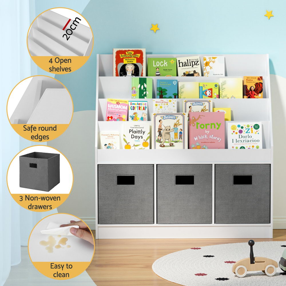 Kids 4-Tier Magazine Rack Storage Bookshelf - White - Homecoze