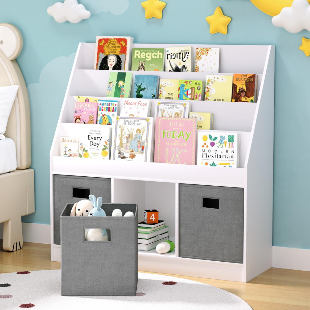 Kids 4-Tier Magazine Rack Storage Bookshelf - White - Homecoze
