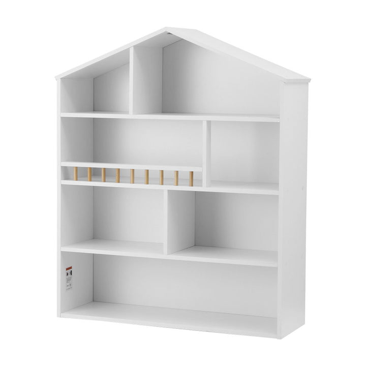 Keezi 4 Tiers Kids Bookshelf Wooden Bookcase Display Storage Organiser Cabinet White - Homecoze