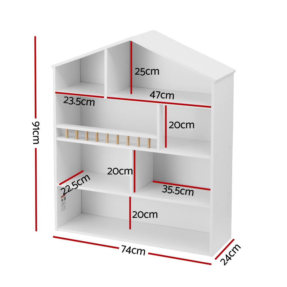 Keezi 4 Tiers Kids Bookshelf Wooden Bookcase Display Storage Organiser Cabinet White - Homecoze