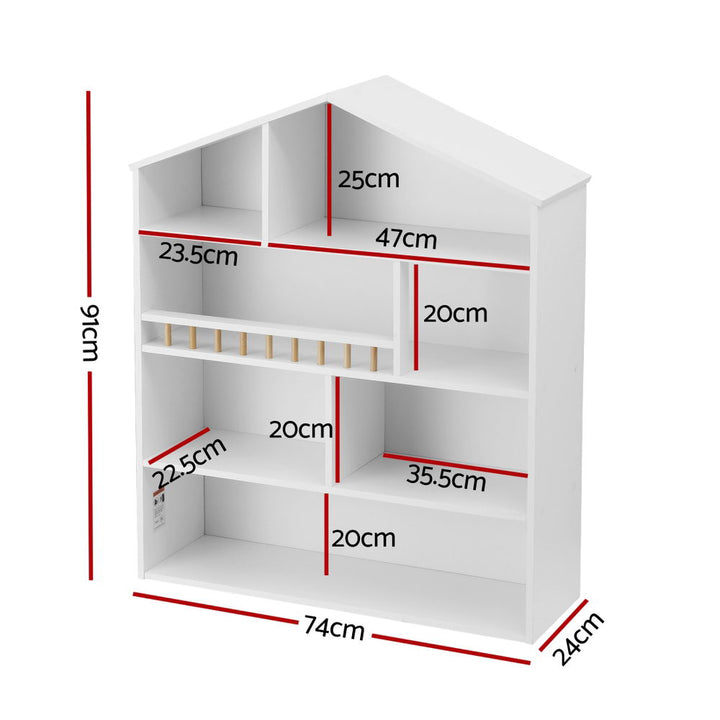 Keezi 4 Tiers Kids Bookshelf Wooden Bookcase Display Storage Organiser Cabinet White - Homecoze