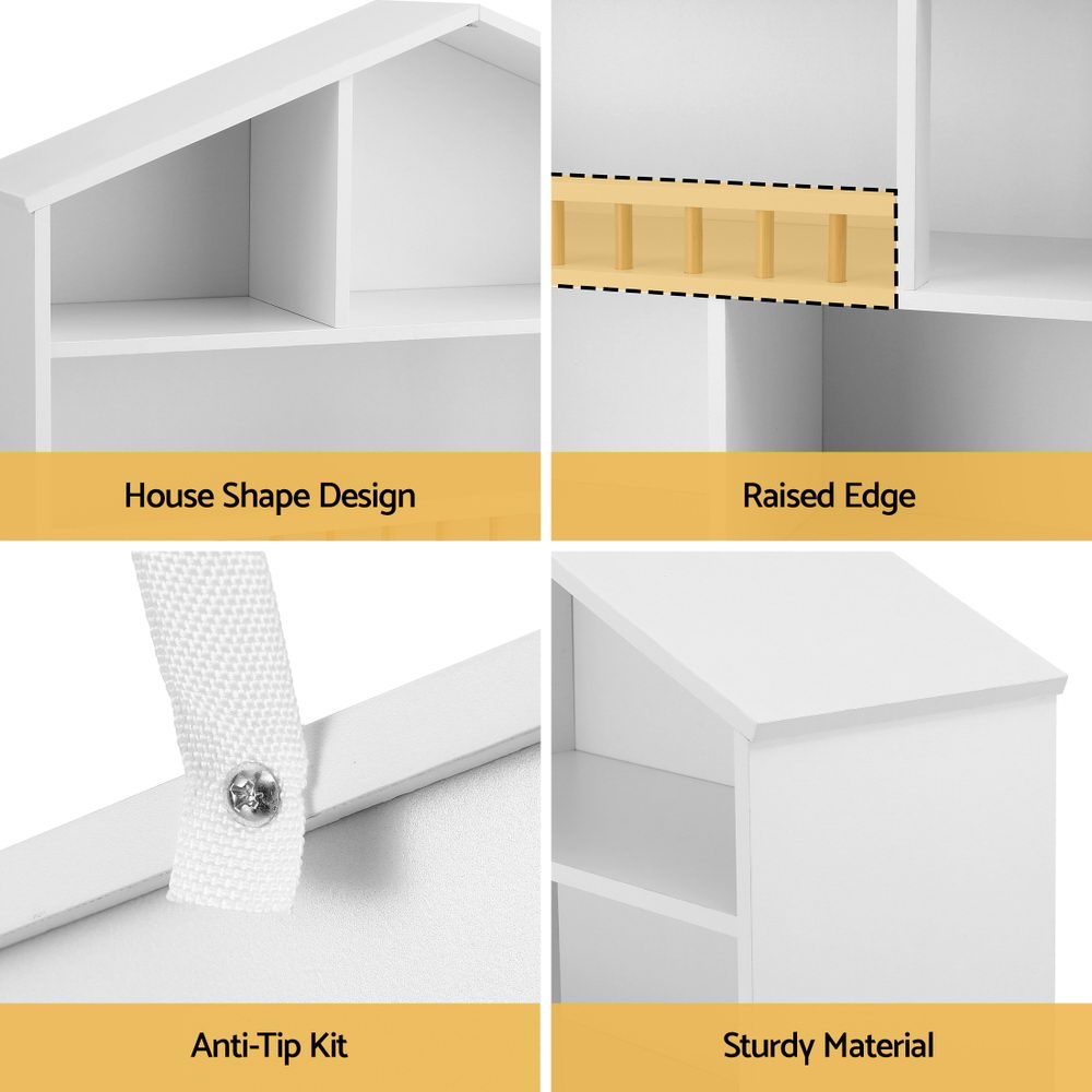 Keezi 4 Tiers Kids Bookshelf Wooden Bookcase Display Storage Organiser Cabinet White - Homecoze