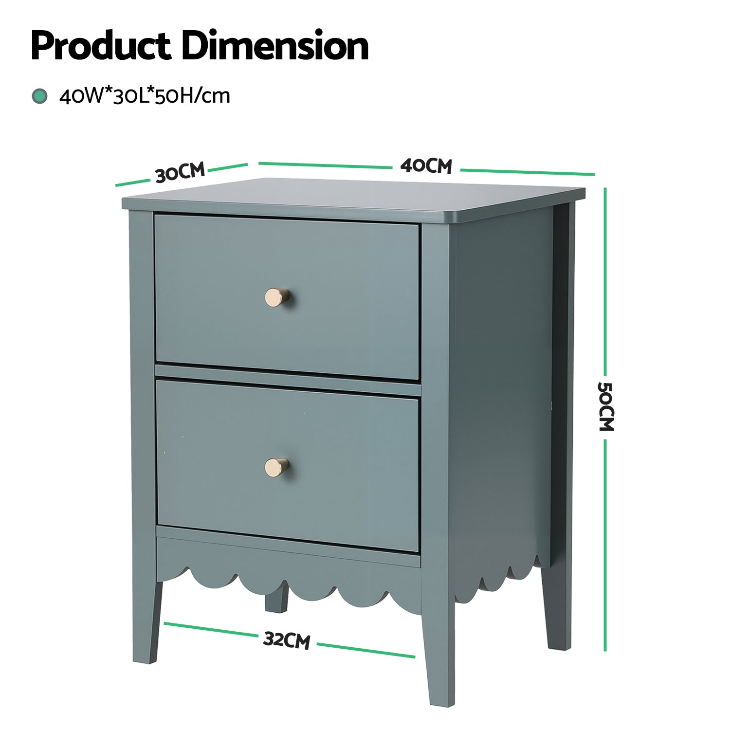 Artiss Bedside Table 2 Drawers Bedroom Storage Nightstand Green - Homecoze