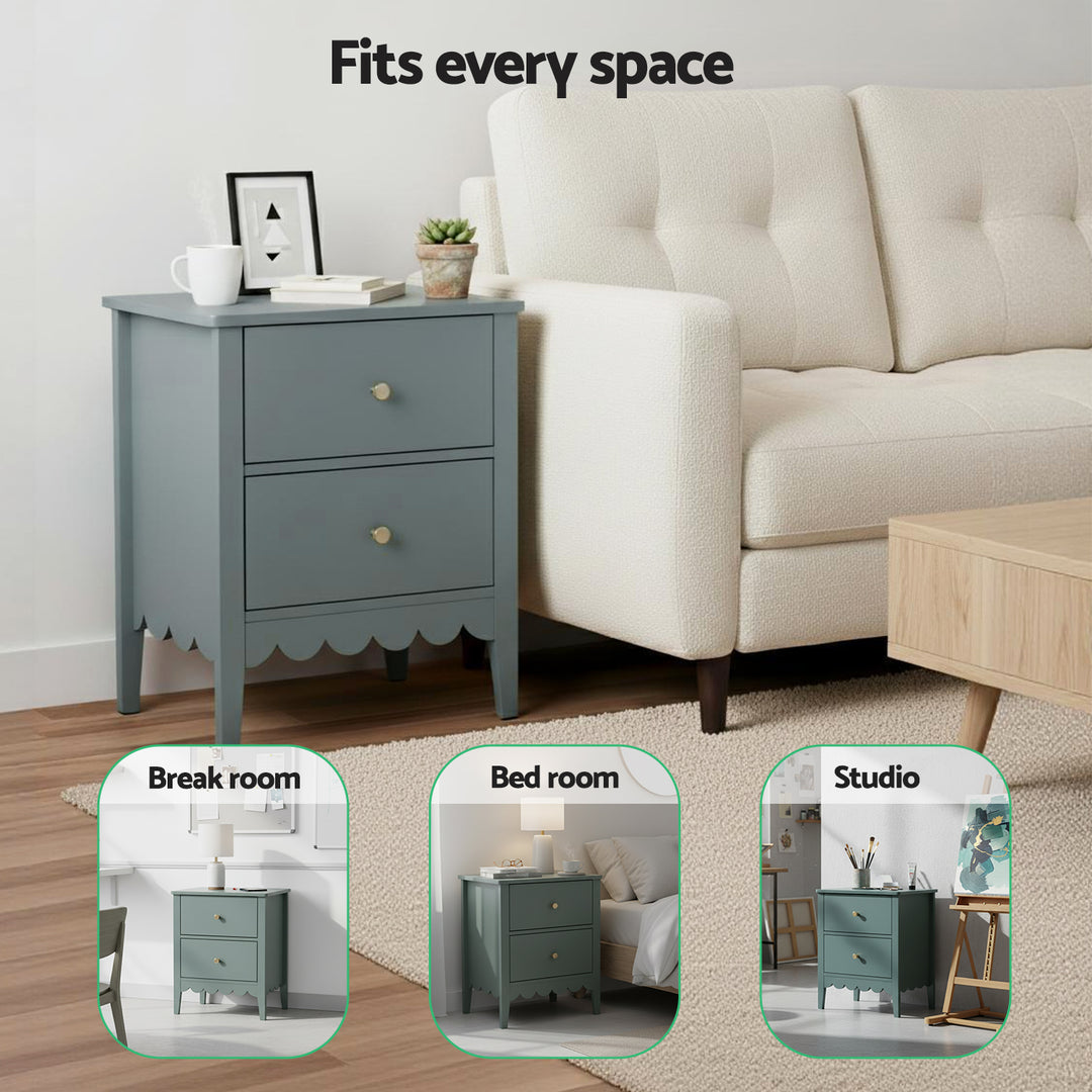 Artiss Bedside Table 2 Drawers Bedroom Storage Nightstand Green - Homecoze